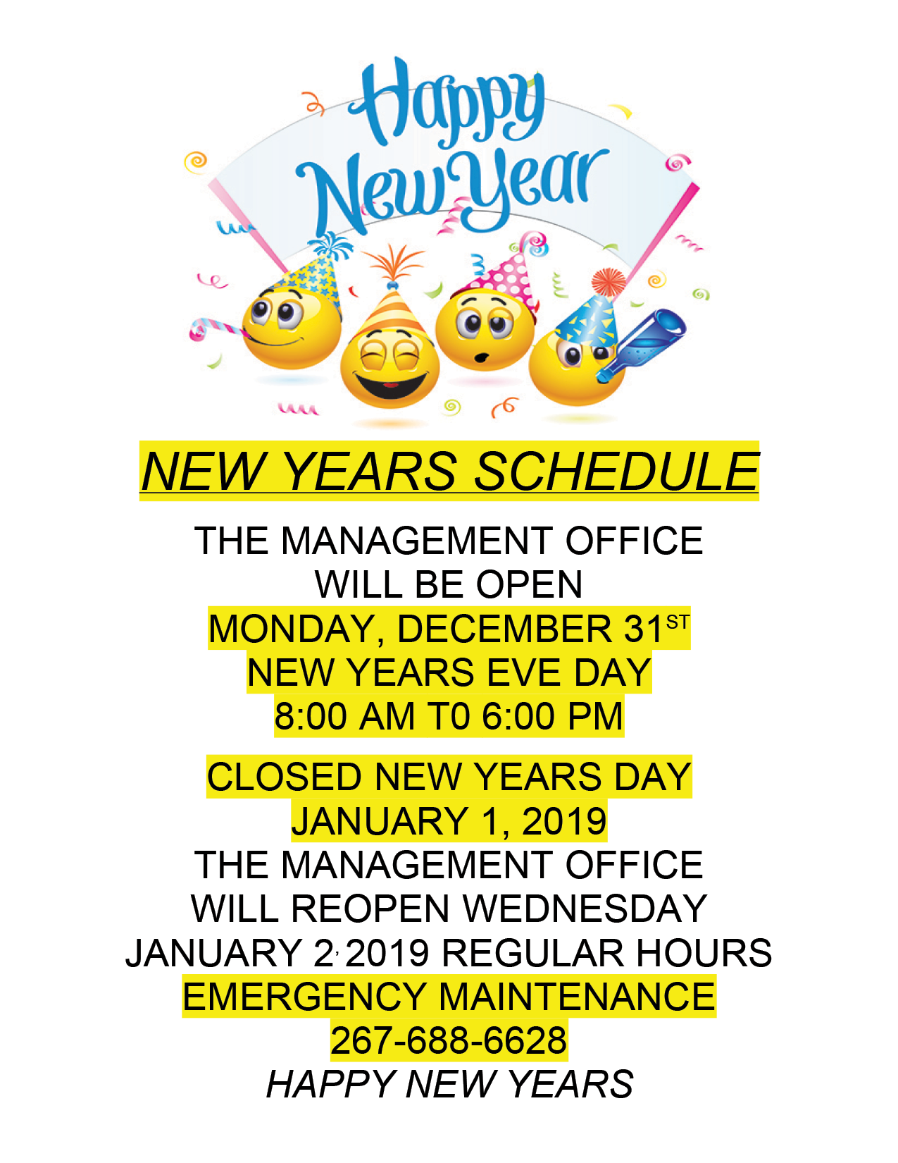 New Years Schedule 2019