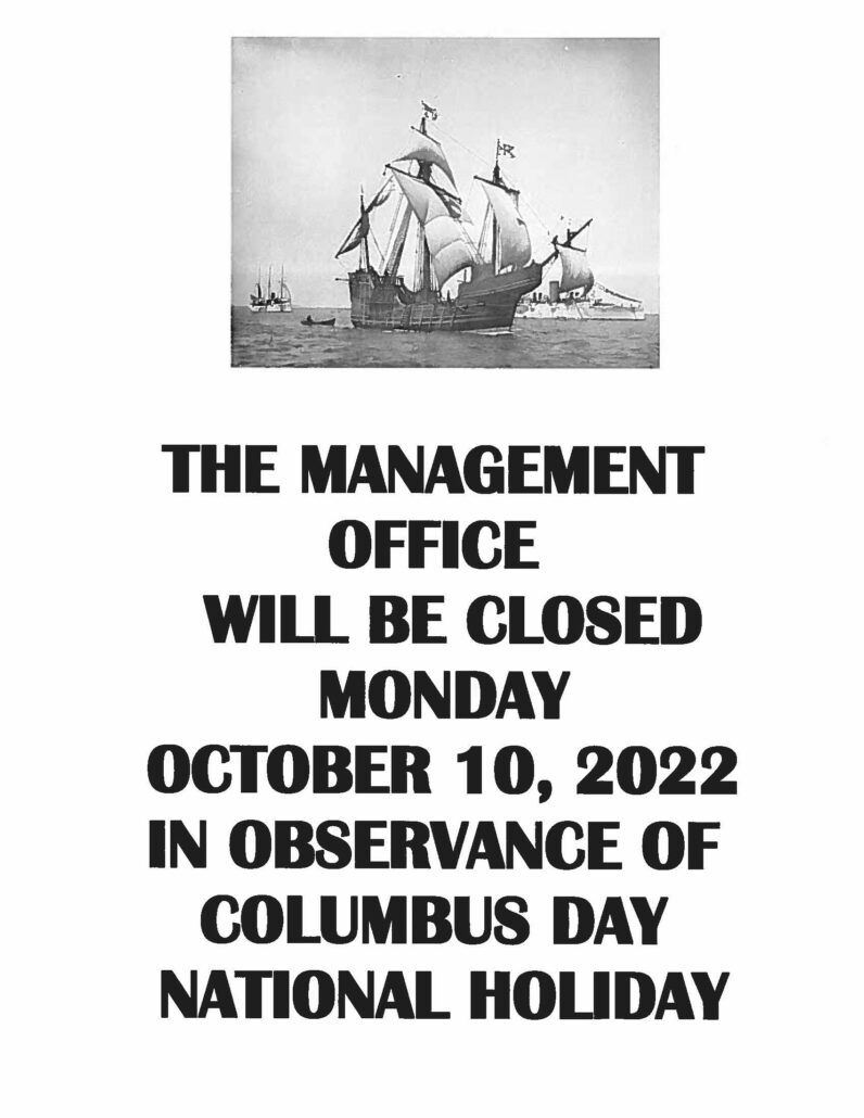 Office will be closed on Monday, October 10, 2022 for columbus day